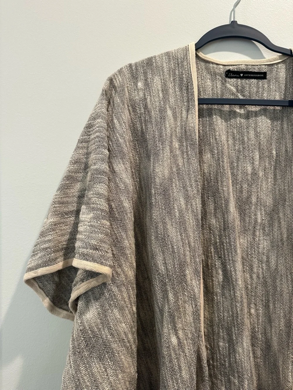 Anthropologie Gray and Cream Knit Fringe Poncho Cover-up